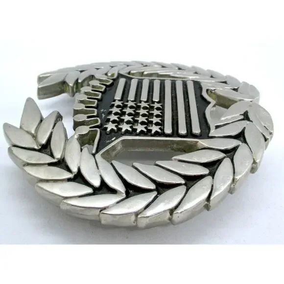 70s Famous Stars and Straps 8387 Crowned US Flag Framed Laurel Belt Buckle EUC - Picture 7 of 7
